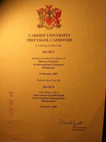 英国卡迪夫大学毕业证样本