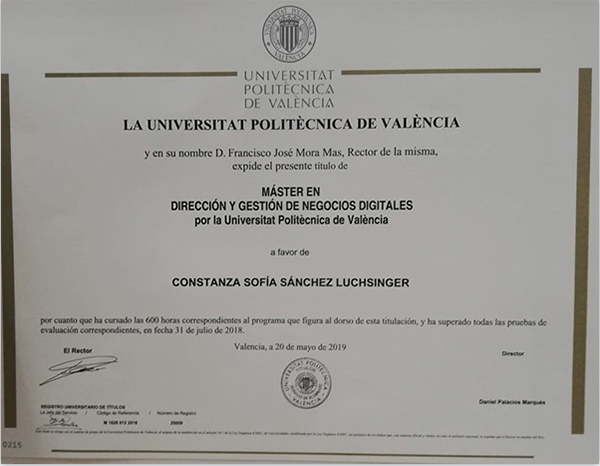 西班牙瓦伦西亚理工大学毕业证样本