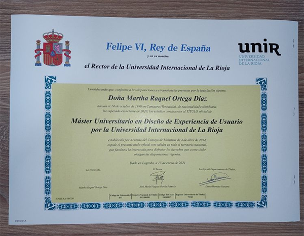 西班牙利奥哈国际大学毕业证样本
