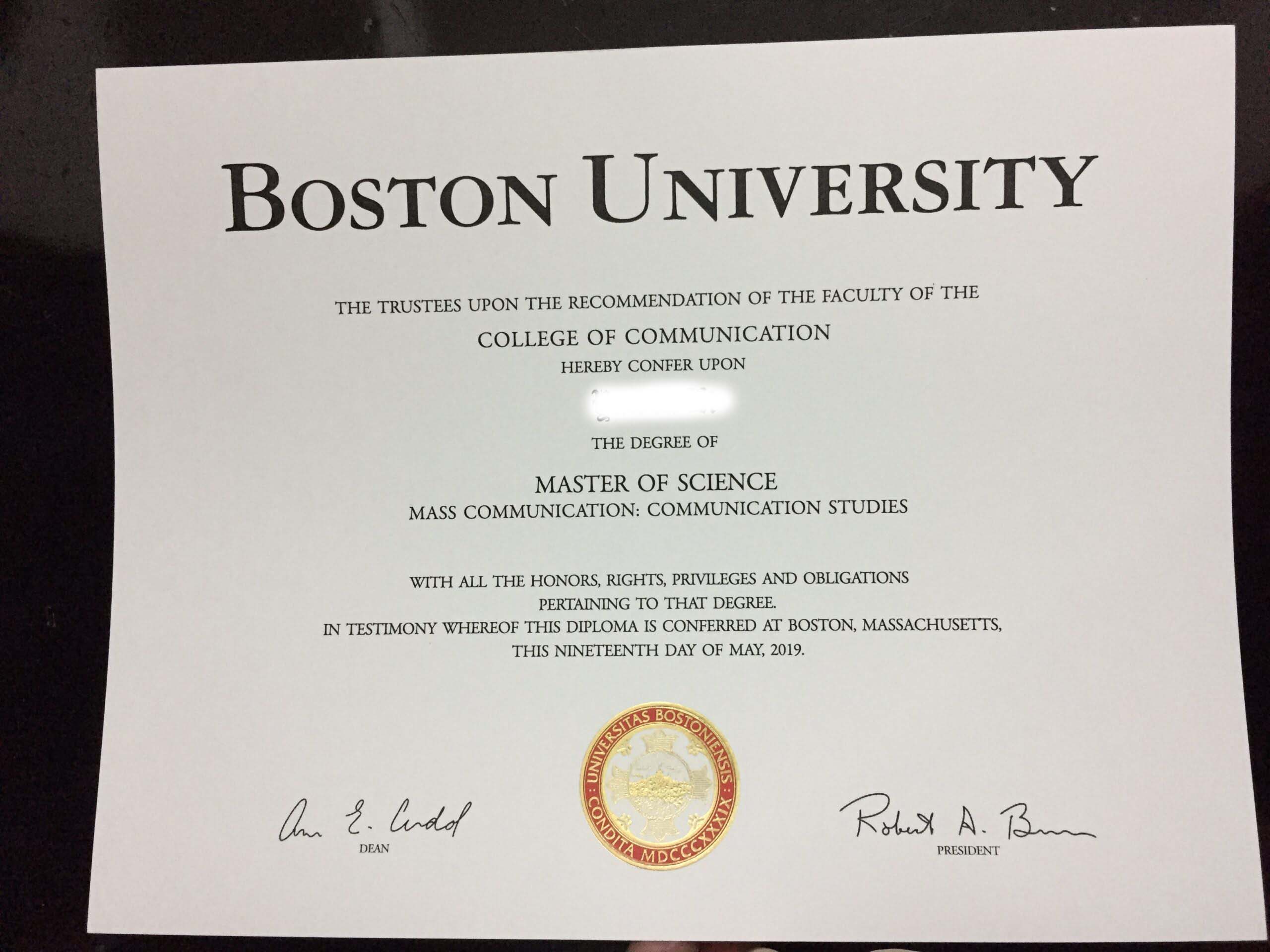美国波士顿大学毕业证样本