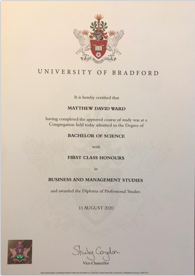 英国布拉德福德大学毕业证样本
