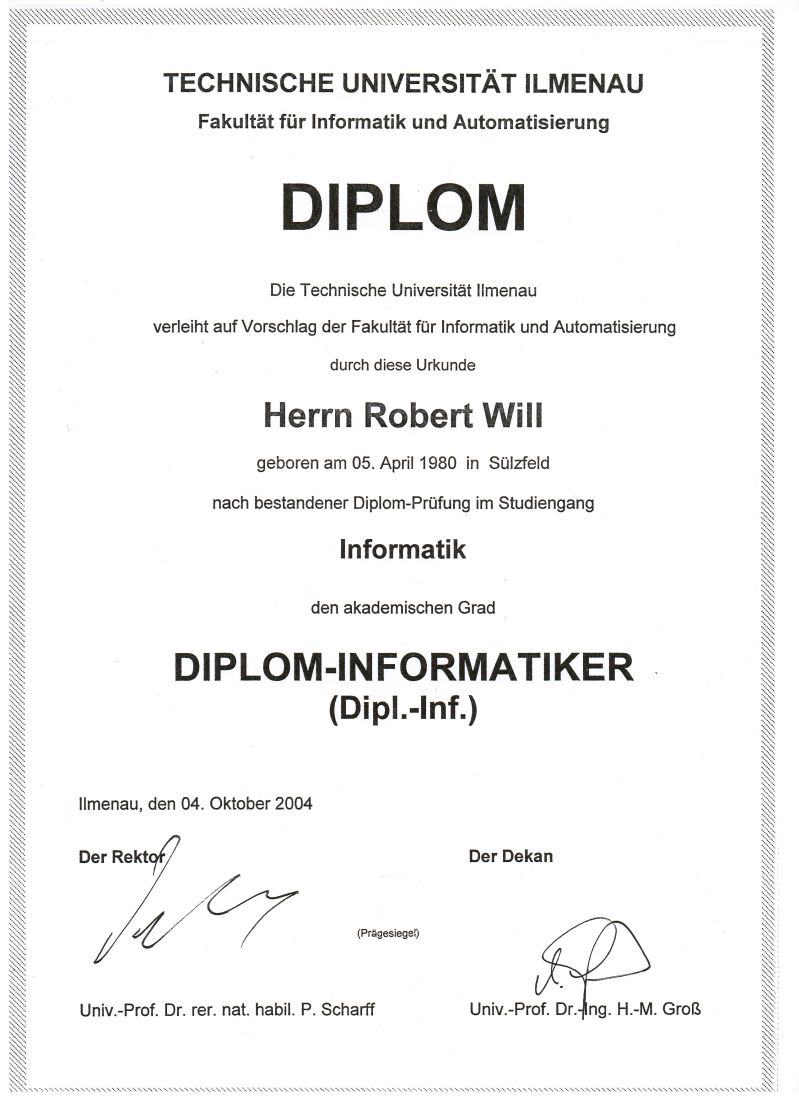 德国伊尔美瑙工业大学毕业证样本