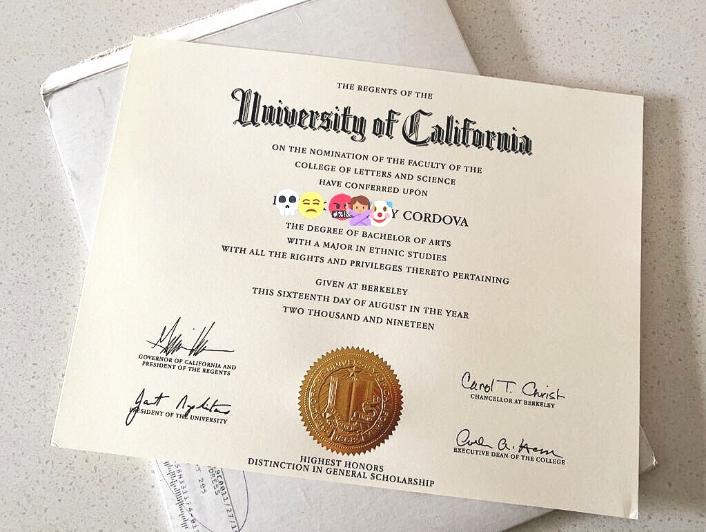 美国加州大学伯克利分校(毕业证模板样式)