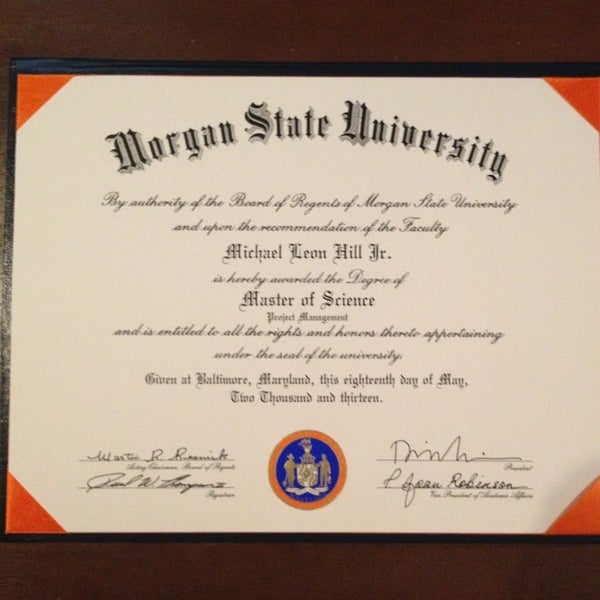 美国摩根州立大学毕业证样本