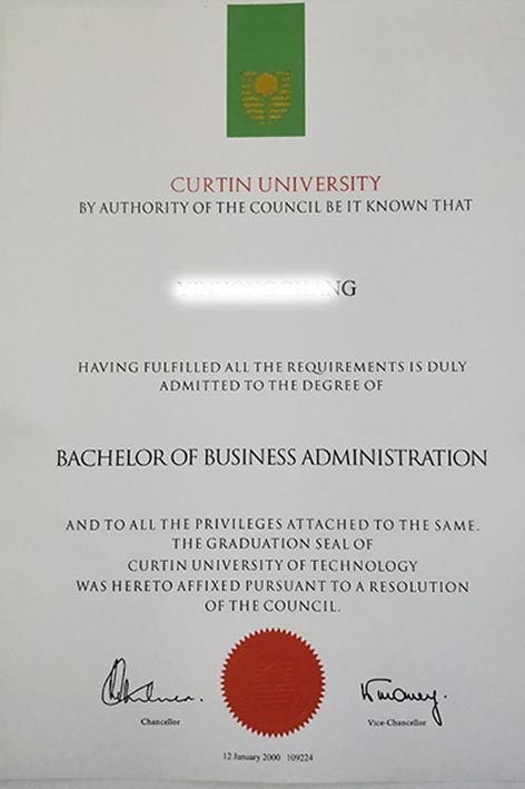 澳大利亚科廷大学毕业证书样本