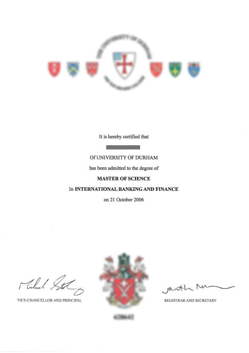 英国杜伦大学毕业证样本