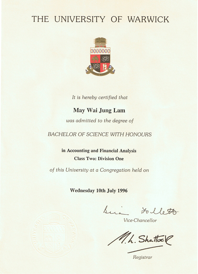 英国华威大学毕业证样本