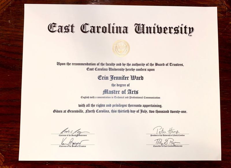美国东卡罗来纳大学毕业证样本