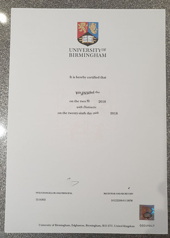 英国伯明翰大学毕业证样本